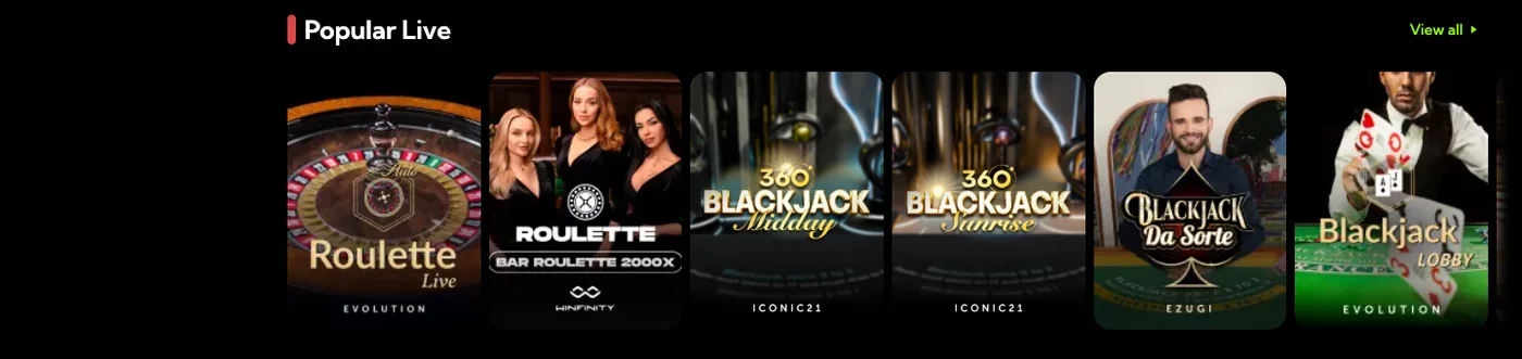 Reihe „Popular Live“ mit Roulette- und Blackjack-Tischen bei LuckyBoom